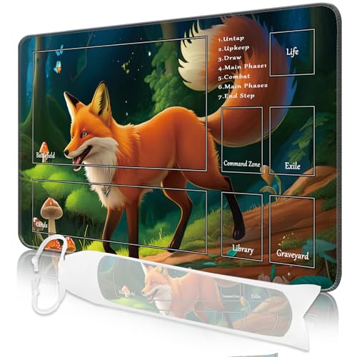MTG Spielmatte, 24x14in TCG Karte Spielmatte genähte Kanten MTG Commander Spielmatte 3mm Dickes wasserdichtes Fuchs MTG Spielmatte mit Zonen mit Aufbewahrungstasche MTG Spielmatte, 24x14in TCG Karte Spielmatte genähte Kanten MTG Commander Spielmatte 3mm Dickes wasserdichtes Fuchs MTG Spielmatte mit Zonen mit Aufbewahrungstasche von Nkddert