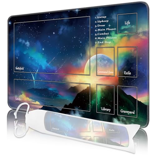 Nkddert MTG Spielmatte, 24x14in TCG Karte Spielmatte genähte Kanten MTG Commander Spielmatte 3mm Dickes Wasserdichtes Bunte Sterne MTG Spielmatte mit Zonen mit Aufbewahrungstasche Nkddert MTG Spielmatte, 24x14in TCG Karte Spielmatte genähte Kanten MTG Commander Spielmatte 3mm Dickes Wasserdichtes Bunte Sterne MTG Spielmatte mit Zonen mit Aufbewahrungstasche von Nkddert