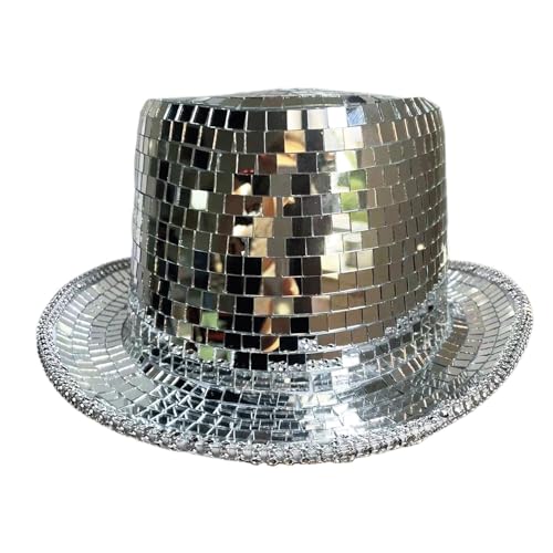 Disco Cowboyhut, verspiegelt, cooler Sonnenhut, coole Pailletten-Zylinder-Requisiten, Retro-Kostüm, silberfarbener Disco-Hut für Disco Cowboyhut, verspiegelt, cooler Sonnenhut, coole Pailletten-Zylinder-Requisiten, Retro-Kostüm, silberfarbener Disco-Hut für von Nkmujil