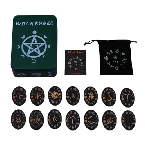Hexen Runen Kit - Hexen Runen Set aus Holz | Runensteine Set, Hexenrunen Set mit Leitfaden Buch für Wahrsagung und magische Praktiken von Nkmujil