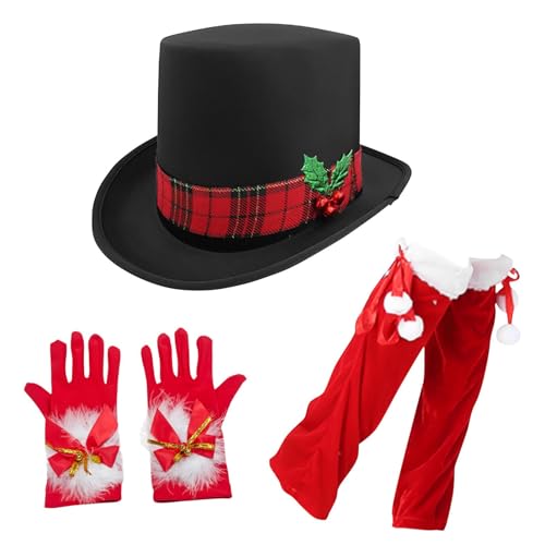 Nkmujil Fancy Christmas Outfits für Frauen, süße Damen-Feiertagskleidung, Urlaub, Cosplay, Weihnachtsmann-Outfit, elegante Handschuhe und Muffs für Geburtstag, Weihnachten, Kostümparty (1 Set) von Nkmujil
