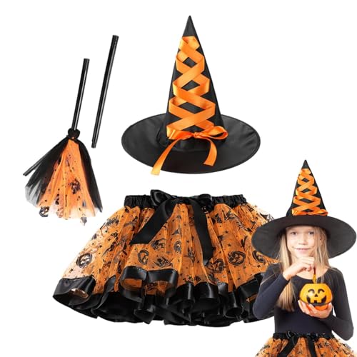 Nkmujil Halloween Hexe Kostüme Cosplay Kostüm mit Hut und Besen | Hexe Tutu Rock Rollenspiel Zubehör für Halloween Karneval Papier Nkmujil Halloween Hexe Kostüme Cosplay Kostüm mit Hut und Besen | Hexe Tutu Rock Rollenspiel Zubehör für Halloween Karneval Papier von Nkmujil