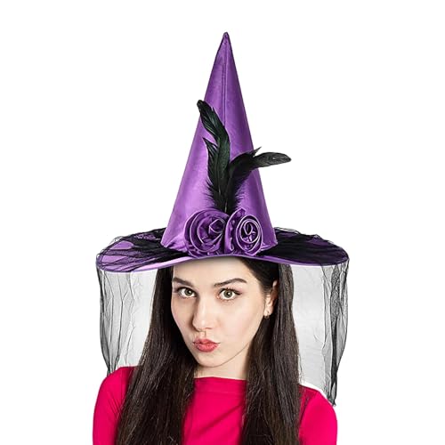Nkmujil Hexenhut Erwachsene | Halloween Hut Zauberer Kostüm | Zaubererhut mit Halbschleier, Feder breite Krempe Hut, Hüte Spitzhut, Halloween Kostüm Zubehör Nkmujil Hexenhut Erwachsene | Halloween Hut Zauberer Kostüm | Zaubererhut mit Halbschleier, Feder breite Krempe Hut, Hüte Spitzhut, Halloween Kostüm Zubehör von Nkmujil