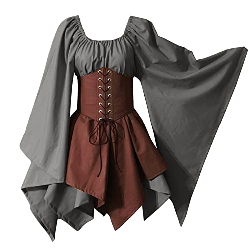 Nlaayong Damen Gothic Kleid Mittelalterliches Kostüm Mittelalter Kleid mit Trompetenärmel Retro Kostüm Gothic Renaissance Viktorianisches Kleidung Schnürkleid Nlaayong Damen Gothic Kleid Mittelalterliches Kostüm Mittelalter Kleid mit Trompetenärmel Retro Kostüm Gothic Renaissance Viktorianisches Kleidung Schnürkleid von Nlaayong