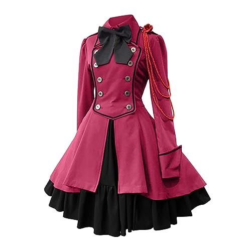 Nlaayong Gothic Kleid Damen Schleife Langarm Renaissance Kleid Große Größen Punk Lolita Steampunk Gothic Kostüm Cosplay Party Dress für Halloween Karneval Party Nlaayong Gothic Kleid Damen Schleife Langarm Renaissance Kleid Große Größen Punk Lolita Steampunk Gothic Kostüm Cosplay Party Dress für Halloween Karneval Party von Nlaayong