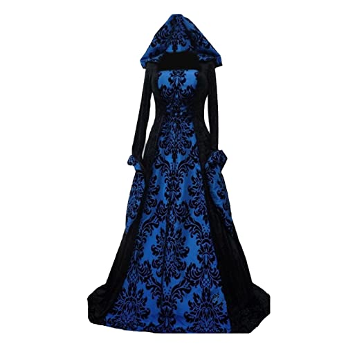 Nlaayong Halloween Kostüm Damen,Gothic Kleidung Damen Schnürkleid mit Kapuze Vintage Mittelalter Kleid Trompetenärmel Maxikleider Renaissance Party Festlich Cosplay Karneval Halloween Kostüm von Nlaayong