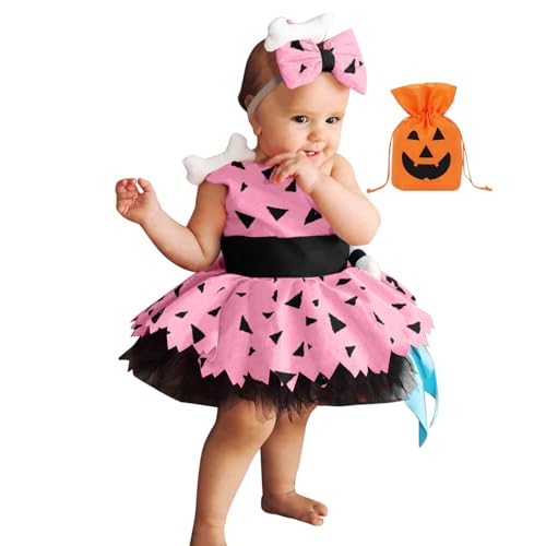 Nlaayong Halloween Kostüm Mädchen Kostüm Kinder Pebbles Kostüm Kleid Verkleidung mit Stirnband für Baby und Kleinkind Mädchen von Nlaayong