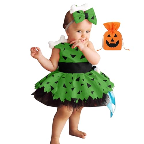Nlaayong Halloween Kostüm Mädchen Kostüm Kinder Pebbles Kostüm Kleid Verkleidung mit Stirnband für Baby und Kleinkind Mädchen von Nlaayong