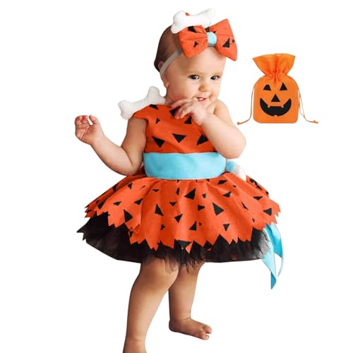 Nlaayong Halloween Kostüm Mädchen Kostüm Kinder Pebbles Kostüm Kleid Verkleidung mit Stirnband für Baby und Kleinkind Mädchen von Nlaayong
