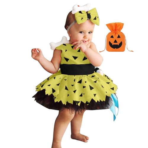 Nlaayong Halloween Kostüm Mädchen Kostüm Kinder Pebbles Kostüm Kleid Verkleidung mit Stirnband für Baby und Kleinkind Mädchen von Nlaayong