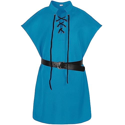 Nlaayong Jungen Mittelalter Kostüm Hemden Renaissance Vintage Tunika Wikinger Ritter Pirat mit Wikinger Gürtel für Halloween Cosplay von Nlaayong