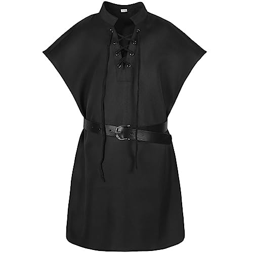 Nlaayong Jungen Mittelalter Kostüm Hemden Renaissance Vintage Tunika Wikinger Ritter Pirat mit Wikinger Gürtel für Halloween Cosplay von Nlaayong