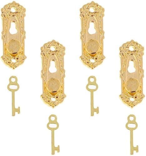 4 Set Gold 1/12 Miniatur Türknauf Schloss und Schlüssel Puppenhaus Dekoration Zubehör Puppenhaus Dekor Puppenhaus Zubehör von Nlinlin