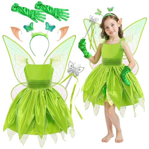 NlsqEU 6pcs Feen Kostüm Kinder, Kostüm Kinder Mädchen,Fee Kostüm Mädchen,Elfenkostüm Kinder Prinzessin Kleid mit Feenflügel Zauberstab Thema Parteien Cosplay Karneval Halloween von NlsqEU