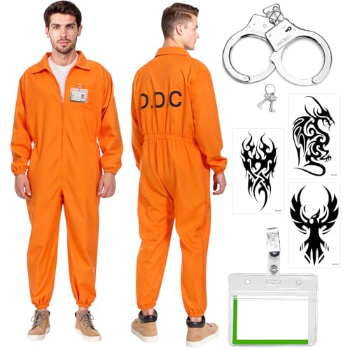 NlsqEU Gefangener Kostüm Orange,Häftling Kostüm Herren,Gefängnis Kostüm,Orangener Overall,Knast Kostüm Gefängnis Verkleidung für Karneval, Fasching Motto Party(Größe XL) von NlsqEU