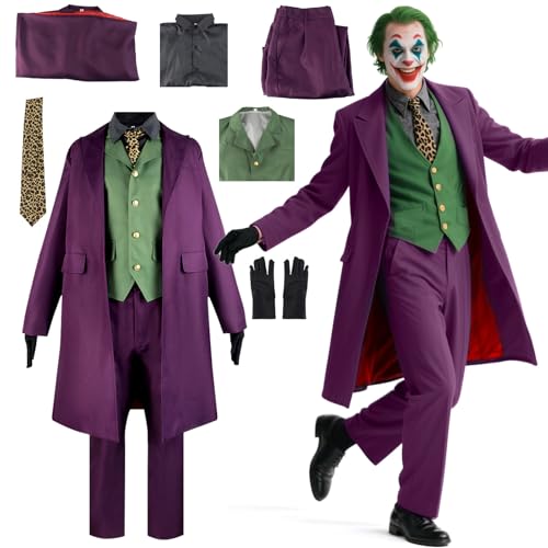NlsqEU Joker-Kostüm, Cosplay Herren, Kostüm für Herren mit Lila Mantel, Grüne Weste Hose Halloween und Karneval Kostüme Größe XXL NlsqEU Joker-Kostüm, Cosplay Herren, Kostüm für Herren mit Lila Mantel, Grüne Weste Hose Halloween und Karneval Kostüme Größe XXL von NlsqEU