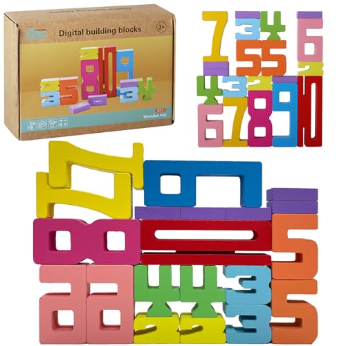 NlsqEU Zahlenbausteine, Wooden Number Building Blocks, Numberblocks aus Holz, Montessori Bunt Stapel Zahlen, Holz Zahlenblock Spielzeug Set, Geschenk für Jungen und Mädchen von NlsqEU