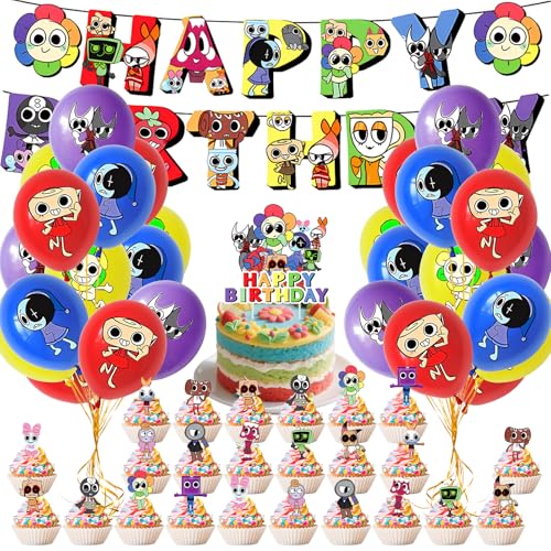 NlsqUK 44 Stück Dandys World Geburtstagsdekorationen, Cartoon-Dandy's World Party-Pakete inklusive Luftballons, Banner, Kuchendekorationen für Kinder, Dandy-Themen-Geburtstagsparty NlsqUK 44 Stück Dandys World Geburtstagsdekorationen, Cartoon-Dandy's World Party-Pakete inklusive Luftballons, Banner, Kuchendekorationen für Kinder, Dandy-Themen-Geburtstagsparty von NlsqUK