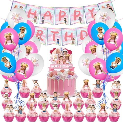 NlsqUK Roblx Geburtstagsdekorationen, Spielthema, Roblx Partyzubehör für Mädchen, einschließlich Kuchendekoration, Banner, Luftballons für Kinderpartys, Aktivitäten, 44 Stück NlsqUK Roblx Geburtstagsdekorationen, Spielthema, Roblx Partyzubehör für Mädchen, einschließlich Kuchendekoration, Banner, Luftballons für Kinderpartys, Aktivitäten, 44 Stück von NlsqUK