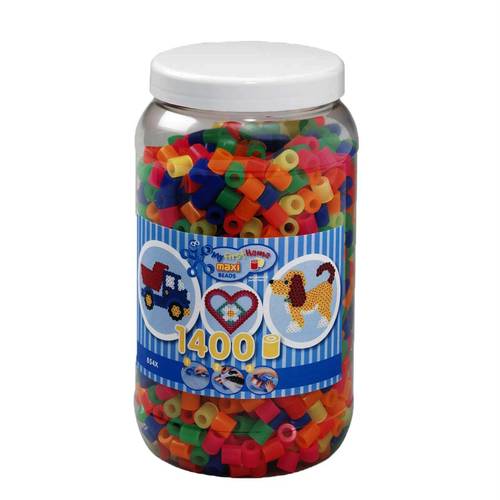 HAMA Bügelperlen Maxi - Neon Mix 1400 Perlen (6 Farben) in Aufbewahrungsdose 8542 von No Name