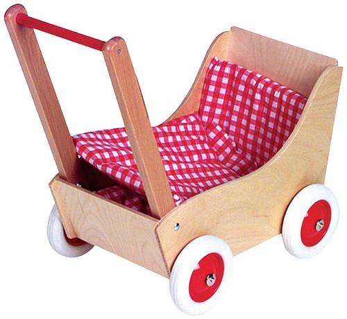 Holz-Puppenwagen karo rot / weiß, ca. 50cm 350010 von No Name