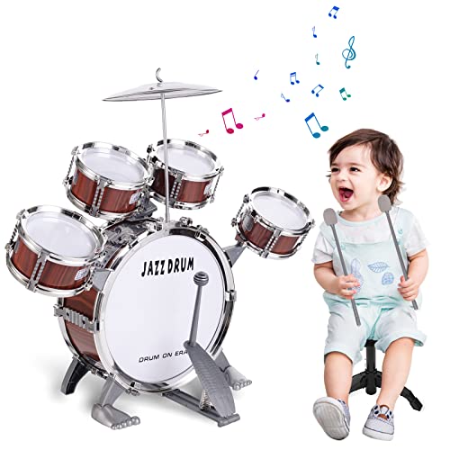 Kinderschlagzeug,Schlagzeug für Kinder Set 5 Trommelns mit Hocker Percussion-Musikinstrumente,Jazz Rock Drum Set Kindergeburtstag Weihnachten Kinder ab 3 Jährige Kinderschlagzeug,Schlagzeug für Kinder Set 5 Trommelns mit Hocker Percussion-Musikinstrumente,Jazz Rock Drum Set Kindergeburtstag Weihnachten Kinder ab 3 Jährige von Noaideoi