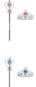 Noaxylic 2 Stück Prinzessin Zubehör Set, Elsa Krone mit Zauberstab Glitzer, Krone Mädchen, Prinzessin Tiara Crown und Zauberstab, für Halloween, Party, Cosplay (Rosa und Blau) von Noaxylic