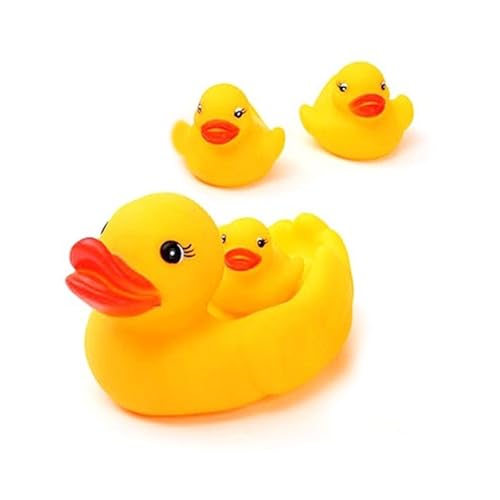 Noaxylic 4 Stück Badespielzeug Gelbe Entenfamilie, Badeente Familie, Quietscheente, badetiere, Weiche Enten Badespielzeug Set klassisches Quietscheentchen für Badewanne, Strand und im Pool von Noaxylic