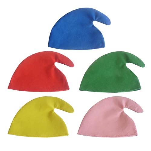 Noaxylic 5 StüCk ZwergenmüTze, Zwergenmützen Bunte, Schlumpf Mütze, Kostüm Wichtel Hut, Zwergen Zipfelmütze, für Karneval, Fasching, Halloween, Kostümzubehör, Wichtelmütze Elfenmütze von Noaxylic