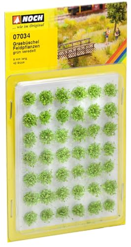 NOCH Grasbüschel Mini-Set „Feldpflanzen“, grün veredelt, 6 mm hoch, 42 Stück für Modellbau und DIY-Projekte von NOCH
