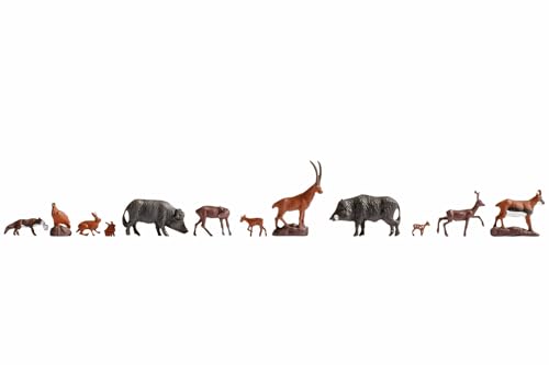 NOCH® Figuren-Set „Waldtiere“, 12 handbemalte Tiermodelle für den Modellbau H0 Spur in 1:87 (ca. 2cm hoch) perfekt für Waldszenen und Dioramen von NOCH