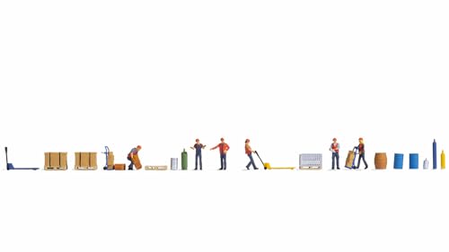 NOCH® Figuren-Themenwelt „Güterverladung“, mit bewegten Lagerarbeiterfiguren, handkoloriert für die Spur H0, ideal für lebendige Modellbau-Szenen von NOCH