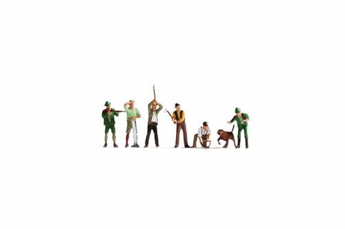 NOCH Jäger & Holzfäller H0 Figuren-Set – 7 handbemalte Miniaturfiguren mit Hund für Modelleisenbahn, Diorama & Modellbau, realistische Details, Spur H0 1:87, Kunststoff (15060) von NOCH