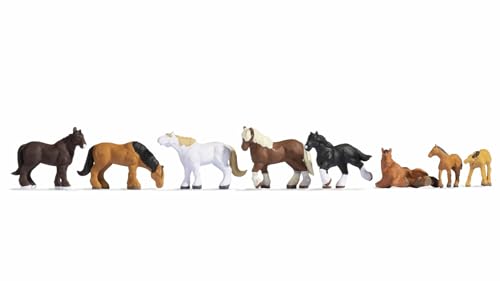 NOCH® Kaltblutpferde, handkolorierte Tierfiguren, Set mit acht Figuren für ländliche Szenen, maßstabgetreu 1:87 (H0) von NOCH