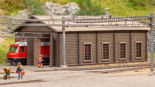 NOCH® Lokschuppen „Bergün“ Lasercut Bausatz mit 3D-gedruckten Teilen, 13,9 x 8,4 cm für die Spurweite N perfekt für Modellbahn und Diorama von NOCH