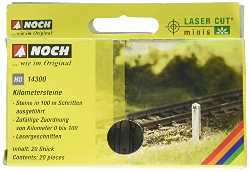 NOCH Kilometersteine, 20 Stück in 100m-Schritten, realistische Details für Modellbahn H0, Laser-Cut Bausätze von NOCH