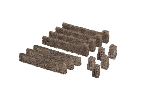 NOCH TT Bruchsteinmauer, handbemalte Kunststoff Mauer für Modellbau, 12 Teile 51,5 cm passend für Spurweiten TT, Maßstab 1:160 von NOCH