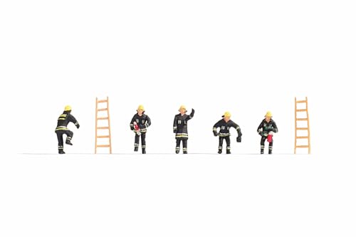 NOCH Feuerwehr H0 Figuren Set handbemalt Modellbau Modellbahn 1:87 Miniaturfiguren Zubehör Einsatzszene Diorama Landschaftsbau (15021) von NOCH