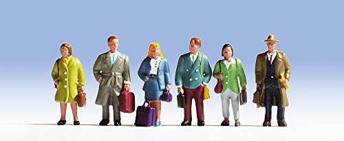 NOCH H0 Figuren-Set „Reisende“, handbemalte Modellfiguren, 6 Figuren für Spur H0, ideal zum Basteln und Modellbahn Ausschmücken von NOCH