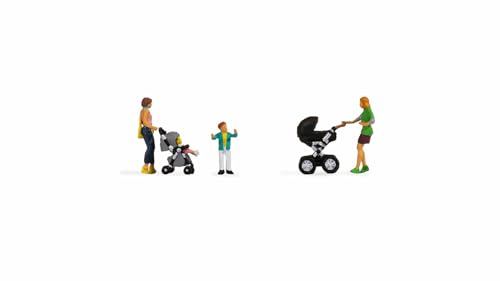 NOCH Mütter mit Kindern, handkolorierte Modellfiguren, 4 Figuren & 2 Kinderwagen für Spur H0 von NOCH
