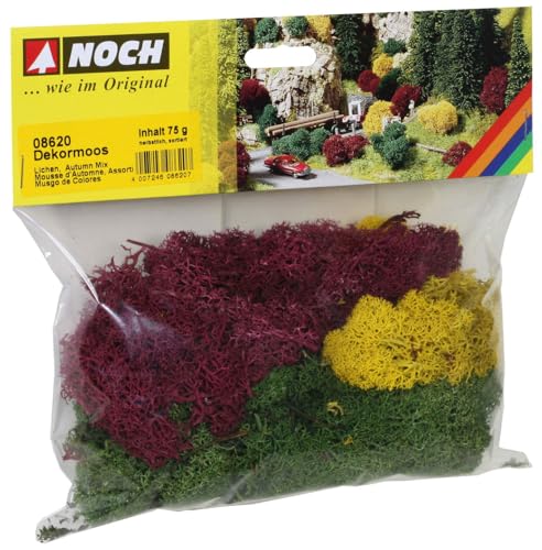NOCH® Dekormoos, Gras-Dekoration in herbstlichen Rottönen, Grüntönen und Gelbtönen, 75 g Beutel für Modellbau, Miniaturwelten und DIY Bastelprojekte. von NOCH