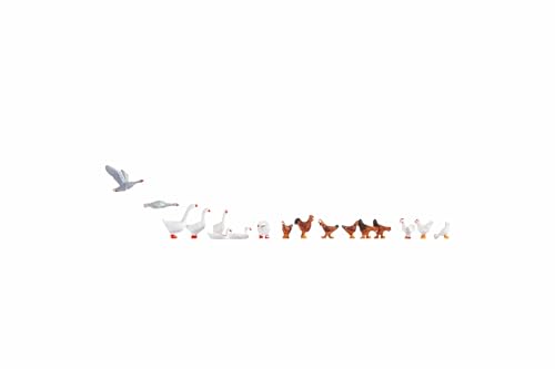NOCH® Hühner und Gänse, Figuren-Set, 18-teilig für die Spur H0, ideal für Dioramen und Modellbau von NOCH