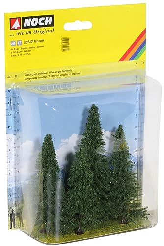 NOCH® Tannen, 4 Stück Modellbäume, Naturgetreue Beflockung einsetzbar für Spurweiten H0, TT auch für Basteln und DIY von NOCH