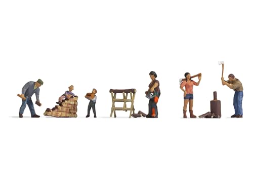 NOCH Holz Machen, Miniatur Holzarbeiten Set, 6 Figuren in Arbeitskleidung für Modellbau im Winter, Spur H0 von NOCH