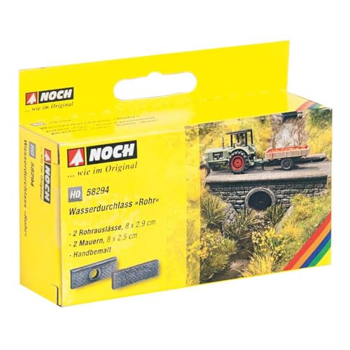 NOCH Wasserdurchlass „Rohr“, mit Modellbau Rohrauslässen, 8 x 2,9 cm für die Spurweite H0 ideal für Dioramen und Modellbahnanlagen von NOCH