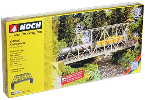 NOCH Kastenbrücke mit Brückenköpfen, ideal für H0-Modelleisenbahn, Laser-Cut Systembrücke von NOCH