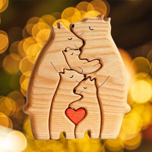 Personalisiertes Holzkunstpuzzle der Bärenfamilie, Bärenskulptur aus Holz als Desktop-Dekoration Ornament mit 4-5 Bär, Home Tischdekoration, Geschenk für Mama, Papa (5 Bär) von Noeborty