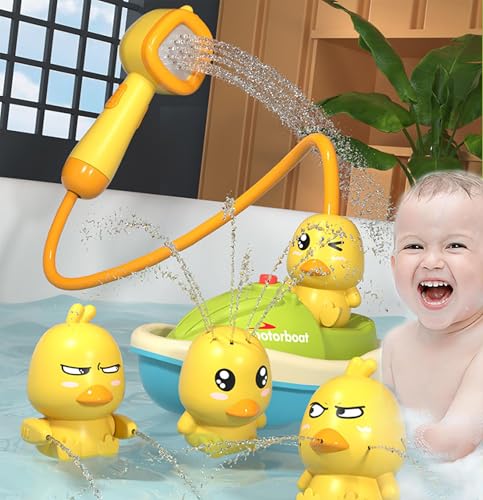 Badespielzeug ab 1 Jahre,Enten Babybadewanne Badewannenspielzeug,mit 1 Yacht, 4 Enten und 1 Dusche,Spielzeug Badewanne ab 1 2 3 Jahre Jungen und Mädchen von Noetoy