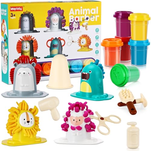 Noetoy knete zubehör,16 Stücke Play Dough knete Set,Friseur Set Kinder Knete Zubehör mit 6 Dosen Knetmasse,Playdough knete Spielzeug Geschenk ab 3 4 5 6 7 8 Jahre Mädchen Junge von Noetoy