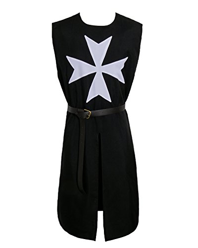 Nofonda Erwachsene mittelalterliche Kreuzritter Tunika Cosplay Kostüm Standardgröße mit Gürtel (Schwarz) von Nofonda